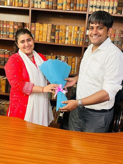 Being congratulated by a colleague on my appointment as Panel A counsel for the Union of India. The support of my peers means a great deal.