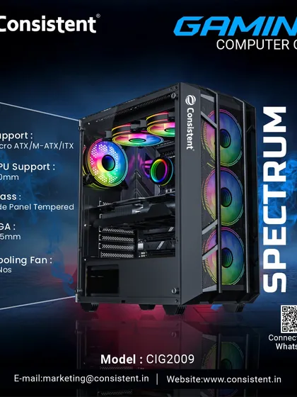 Build a vibrant rig with the Spectrum gaming computer case. It comes with six pre-installed fixed-color fans, a tempered glass side panel, and supports ATX motherboards, providing a solid and stylish base for any gaming setup.