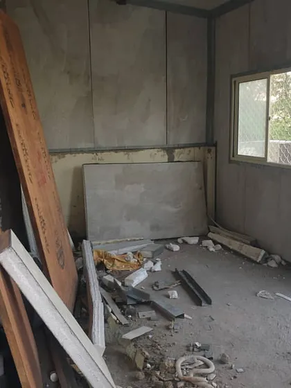 The interior of the portable cabin during installation. Once finished, this room will have the look and feel of a standard wall, demonstrating how we use modern techniques to solve complex site-specific challenges.