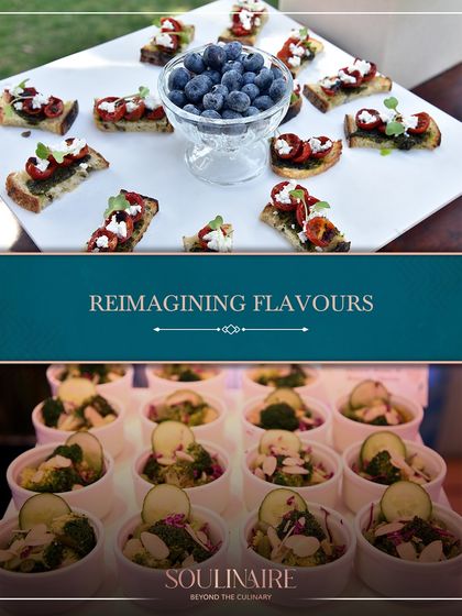 A collage of reimagined flavours, featuring fresh blueberry bruschetta and a light broccoli salad. Our dishes are crafted to inspire and delight.