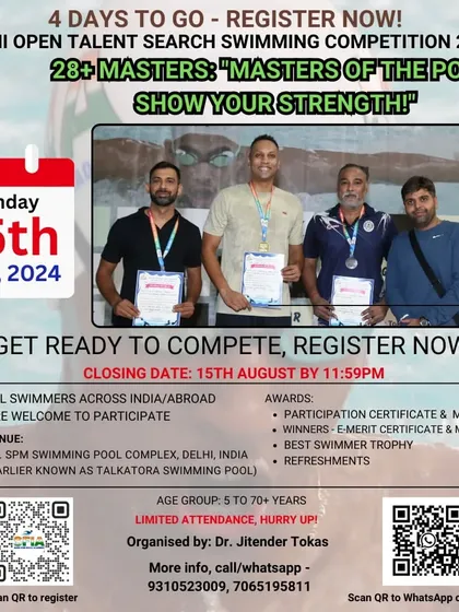 Our Masters swimmers (28+) are a core part of the Delhi Open. This is their chance to show their strength and inspire everyone.
