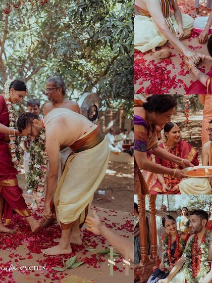A collage of beautiful moments from the intimate backyard wedding ceremony.