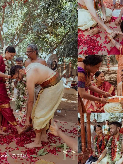A collage of beautiful moments from the intimate backyard wedding ceremony.