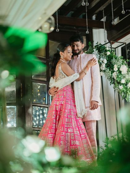 An intimate moment between the couple. This photo shows how a natural makeup style can be incredibly romantic and timeless, focusing on the bride's own beauty.
