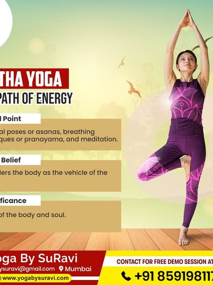 Hatha Yoga, the path of energy, is one of the five branches we teach. It considers the body as the vehicle of the soul.