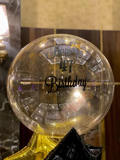 A close-up of a custom 47th birthday balloon. I use high-quality vinyl for the lettering to ensure the message is crisp and clear, making the gift feel truly personal.