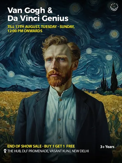 Another poster for the Van Gogh & Da Vinci exhibition, highlighting the "Buy 1 Get 1 Free" end-of-show sale.