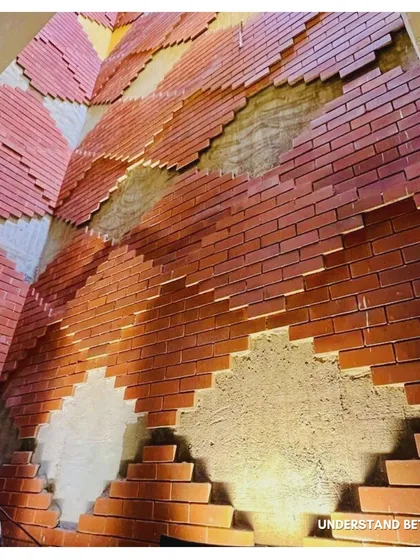 Craftsmanship is central to our work. This feature wall, constructed for the Green Bean Hotel in Jaipur, is a modern interpretation of Rajasthan's historic step-wells, showcasing how traditional concepts can be reimagined through material and form.