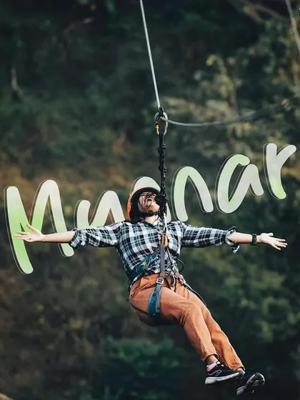 A graphic showcasing the adventure of ziplining in Munnar.
