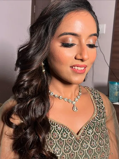Another angle of the sparkling eye makeup, perfect for a glamorous evening event.