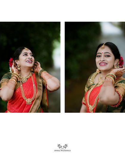 A diptych of the bride looking up with a radiant smile, her happiness beautifully captured.