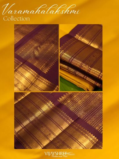 A collage showing the details of our new festive Kanjivaram collection.