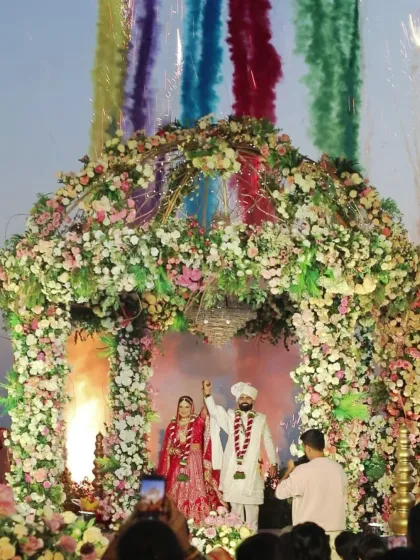 A spectacular moment with colorful smoke bombs at this Mahabaleshwar wedding. We aim to capture the most vibrant moments of your day.