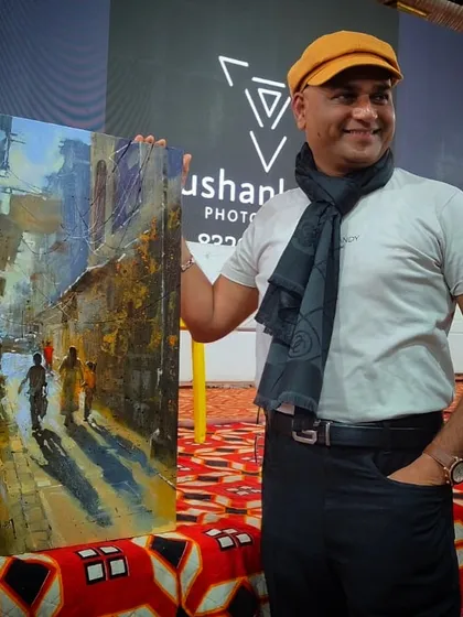 A final portrait with my artwork from the Nandurbar Art Summit. Each painting holds a story and a memory of the place and people who witnessed its creation.