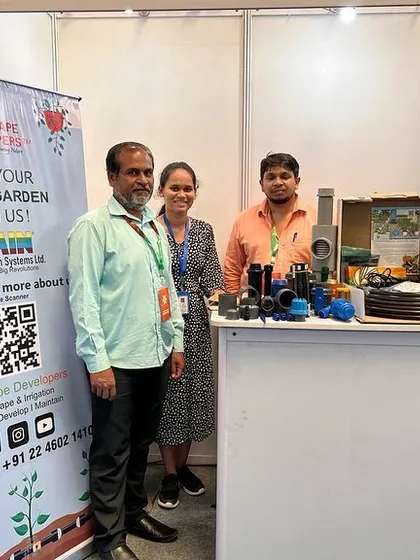 The team posing at our professionally set up stall. Events like these are important for us to stay connected with the community and showcase the latest in landscaping and irrigation technology.