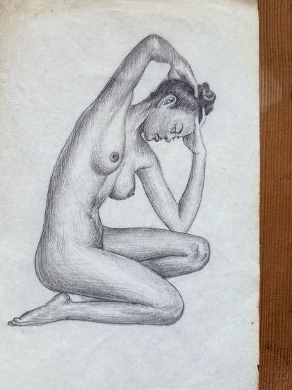 This drawing of a kneeling figure was part of my early exploration of posture and grace. Understanding how the body holds itself in different positions is key to selecting outfits that are not only beautiful but also allow for natural movement.