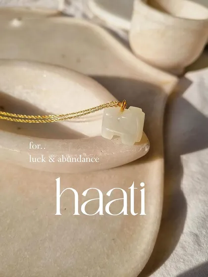 My white moonstone 'haati' elephant pendant, a charm for luck and abundance. This stone is wonderful for manifesting success in love and business.
