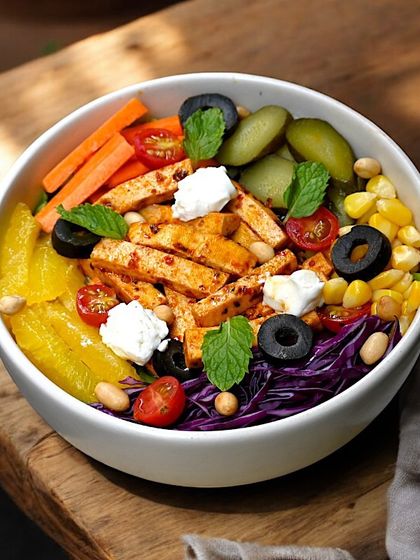 Savor the flavors of our Sunday special: the Teriyaki Tofu Nutty Salad. It's packed with protein, crunchy nuts, and a delicious teriyaki glaze, making it the perfect way to indulge while staying healthy.