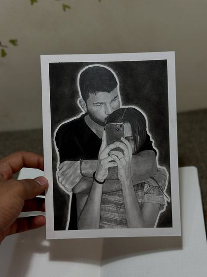 A finished graphite and charcoal portrait I did for a custom order. I focused on creating high contrast to make the subjects stand out, giving it a powerful, dramatic feel.