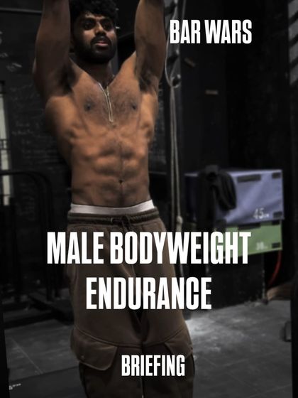 A visual guide to the Male Bodyweight Endurance briefing. This image covers the key points and standards for the competition.