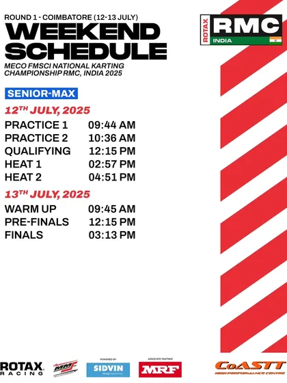 The race weekend schedule for the Senior Max class at Round 1.