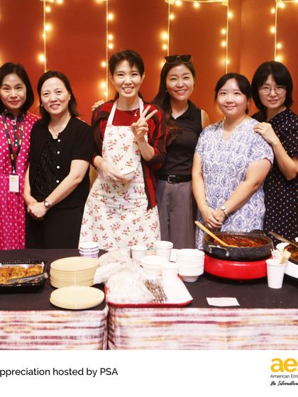 Our PSA shows its gratitude to our incredible faculty and staff with a Staff Appreciation Brunch. Over 90 parent volunteers contribute food, entertainment, and even massages to thank the people who support our children every day.