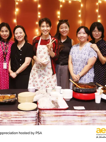 Our PSA shows its gratitude to our incredible faculty and staff with a Staff Appreciation Brunch. Over 90 parent volunteers contribute food, entertainment, and even massages to thank the people who support our children every day.
