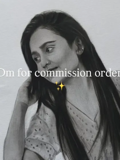 A final shot of the completed portrait with a call to action for commission orders.