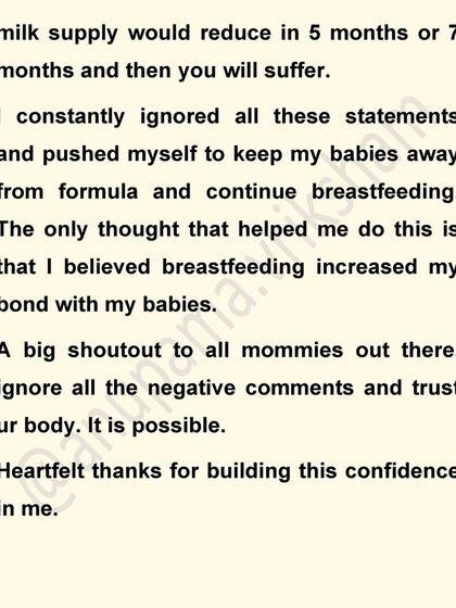 This mother of twins shares her powerful message to other moms: "Ignore all the negative comments and trust your body. It is possible." Her journey is an inspiration to anyone facing doubts about their milk supply.