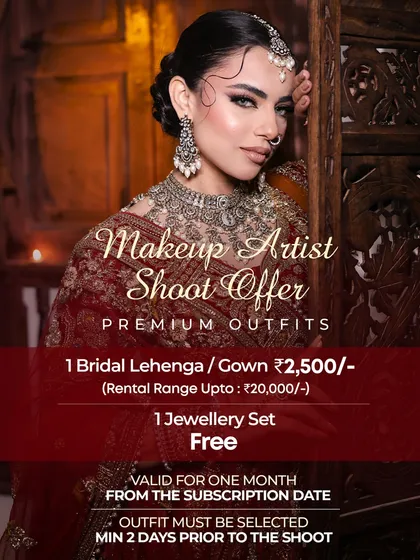 Calling all Makeup Artists. I've created exclusive offers just for you. Rent premium bridal outfits like this one, with a free jewellery set, to make your portfolio pop. Let's collaborate.