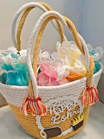 Another shot of the yellow Lohri hamper basket.