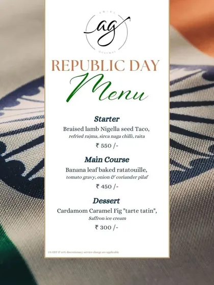 For Republic Day, I create a special menu that combines the flavors of France and India. This one included a Braised Lamb Nigella Seed Taco and a Cardamom Caramel Fig Tarte Tatin.