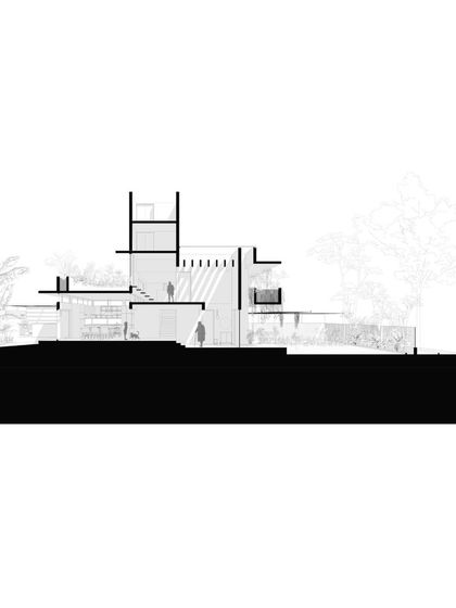 Section AA of the SAMAM House, showing the double-height living volume and the relationship between the different floors. Our drawings are a key part of our technical and descriptive design approach.