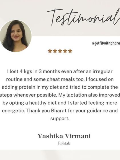 Yashika lost 4 kgs in 3 months even with an irregular routine and cheat meals. She focused on adding protein and completing her steps, which also improved her lactation and energy.