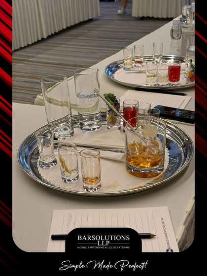 Another view of the cocktail kits, ready for the hands-on session. We ensure every detail is covered to provide a seamless and professional workshop.