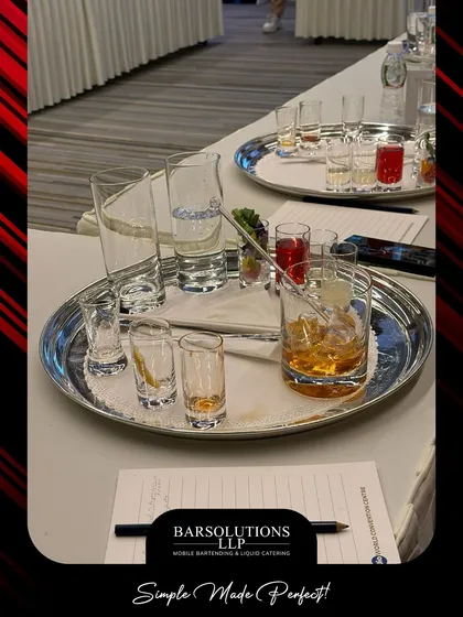Another view of the cocktail kits, ready for the hands-on session. We ensure every detail is covered to provide a seamless and professional workshop.