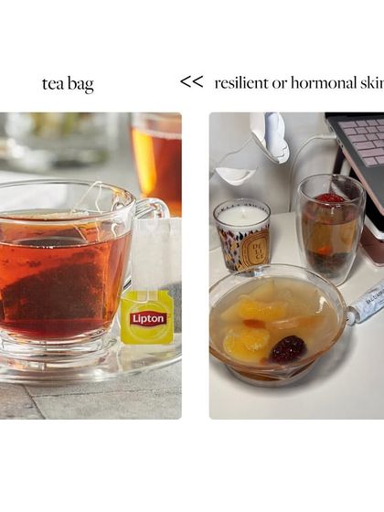 Another simple healthy swap: instead of a standard tea bag, I make a hormonal skin elixir with whole herbs and fruits. This provides far more nutrients and healing benefits.