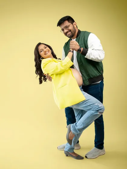 Parenthood is a dance, and this couple brought all their energy and joy to the studio. I love capturing the playful, dynamic side of a relationship, showing that the journey to becoming parents is filled with laughter and fun.