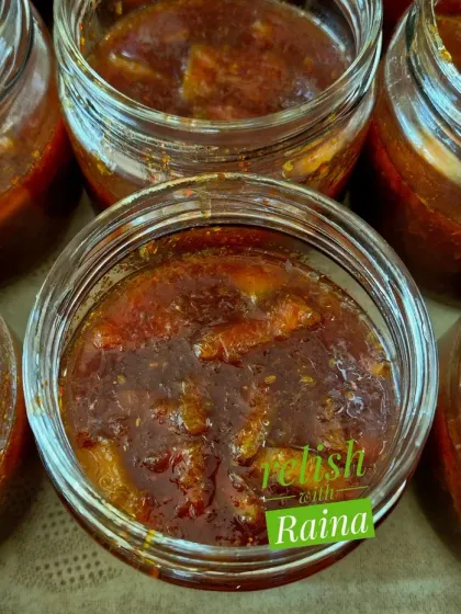 For those who prefer a healthier option, my Sweet and Sour Lemon Pickle is made with absolutely no oil. I use large, juicy winter lemons and a mix of spices with sugar or jaggery to create this delicious, tangy condiment. It's a perfect accompaniment for parathas and theplas.
