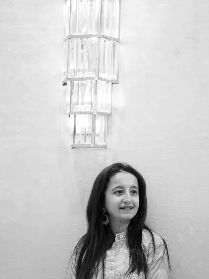 A black and white version of my photo from the event, capturing a timeless, happy moment.