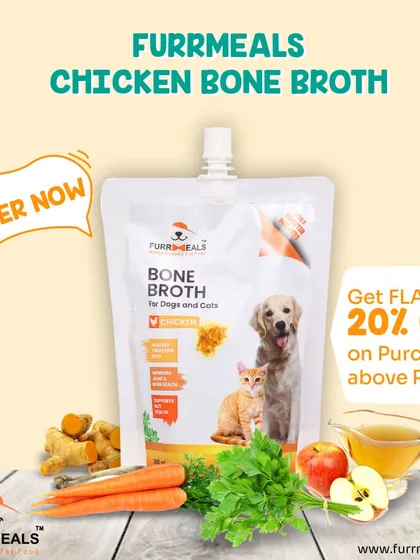 These images are part of series showing happy dogs and the bone broth product, reinforcing its benefits and appeal.