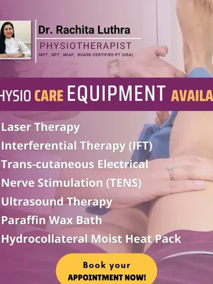 My clinic is equipped with modern physiotherapy modalities to aid in your recovery. This includes Laser Therapy, IFT, TENS for pain relief, and Ultrasound Therapy to promote tissue healing.