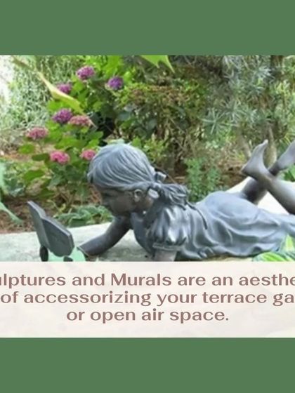 This sculpture of a girl reading a book adds a narrative element to the garden, evoking a sense of peaceful leisure. Placing art within the greenery makes the space feel more personal and curated.