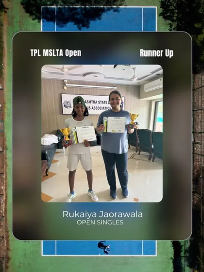 Tennistation trainee Rukaiya Jaorawala achieved an impressive runner-up finish in the Women’s Singles Open category at the TPL MSLTA Open tournament.