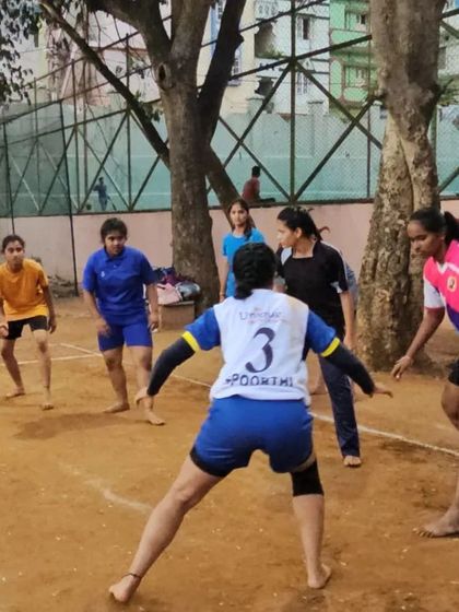 A practice match for our girls' Kabaddi team on the dirt court. This is where they test their skills and build resilience.
