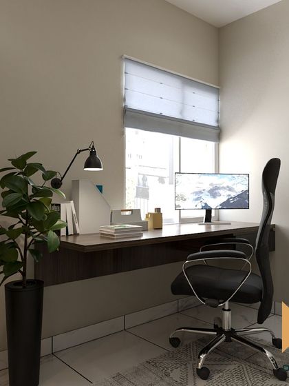 A minimalist floating desk in a bedroom, providing a compact and unobtrusive workspace.