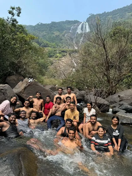 Our group relaxing in the stream leading from Dudhsagar falls, a perfect way to beat the heat.
