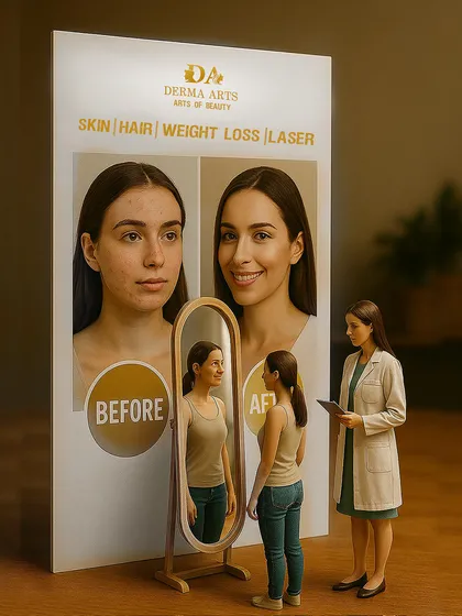 This image represents our core philosophy. We don't just treat skin, hair, or weight concerns; we transform confidence through personalized, dermatologist-led treatment plans. Your glow-up starts here.