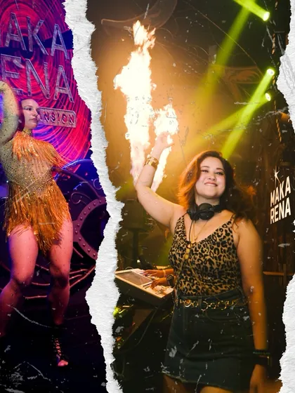 I love collaborating to create a spectacle. This collage captures a fiery performance in Goa, complete with a professional dancer, showing how I can integrate live elements to elevate your event.