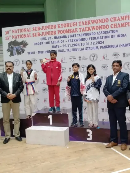 The podium finish at the National Sub-Junior Poomsae Taekwondo Championships. This is the result of countless hours of practice and dedication to the art of Poomsae.